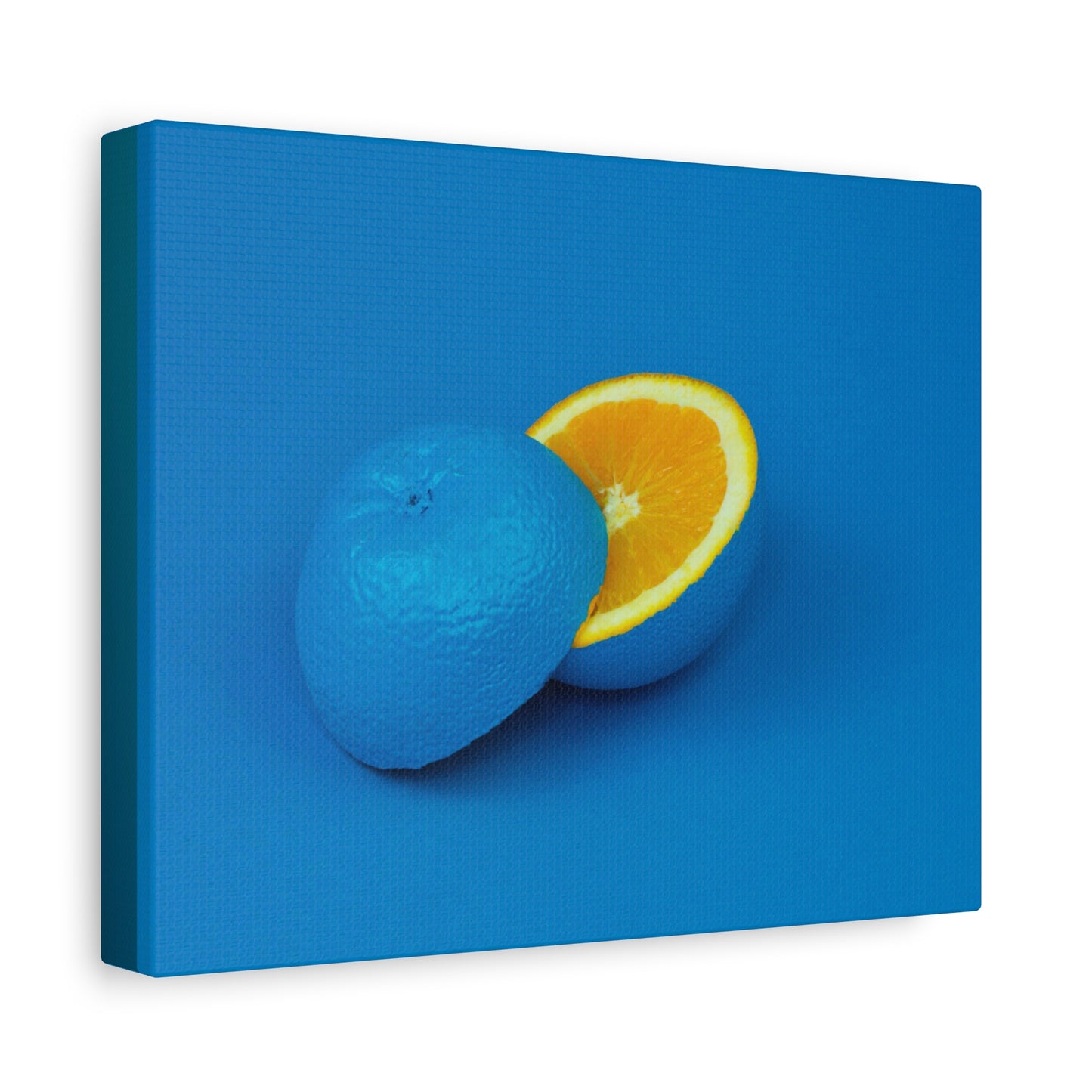 Blue Orange Canvas Art Print — Vibrant Surreal Fruit Wall Decor