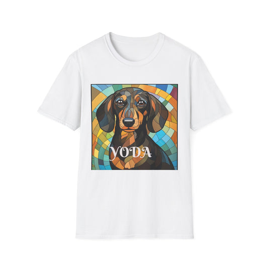 Dachshund Mosaic Portrait T-Shirt – "Yoda" Colorful Dog Art Tee