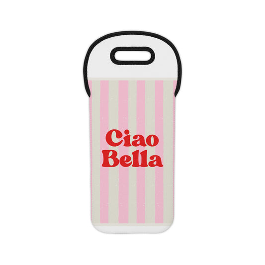 Wine Tote — "Ciao Bella" Pink Stripe Bottle Carrier