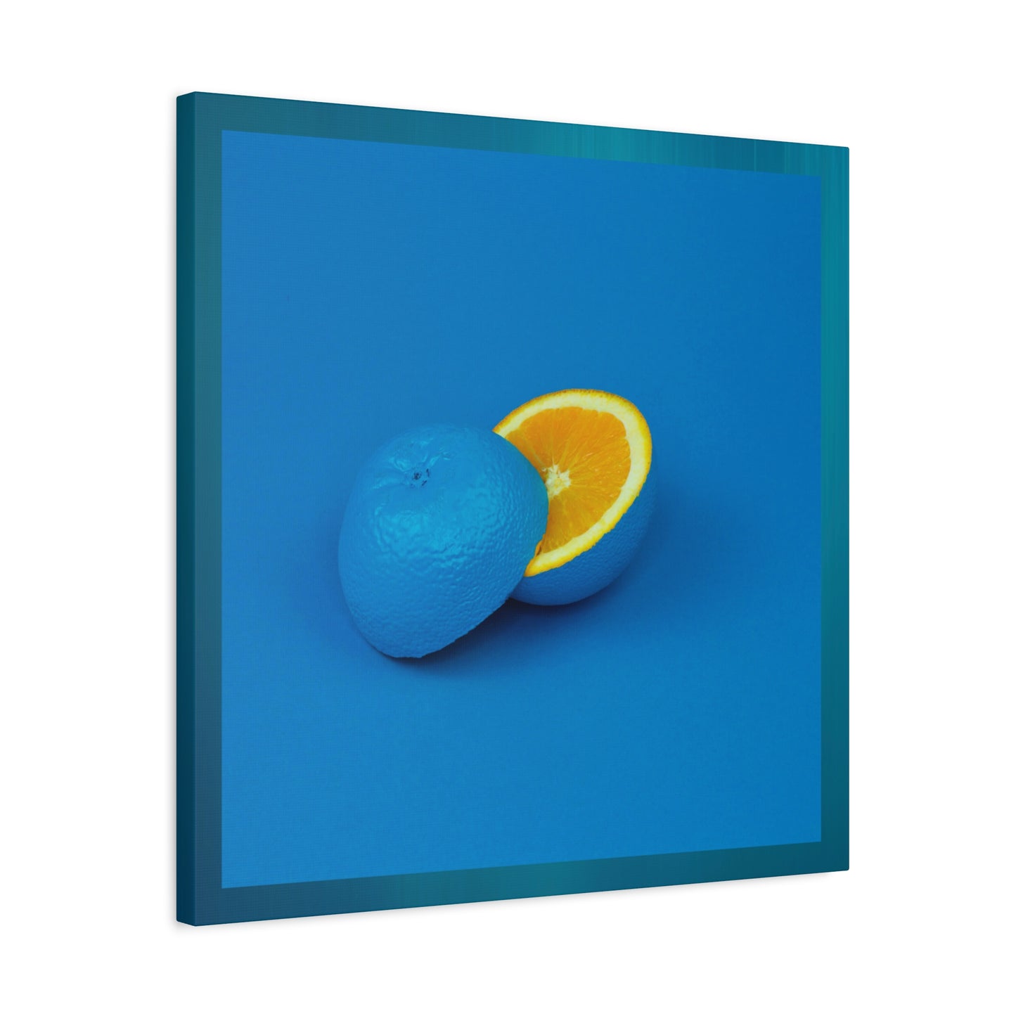 Blue Orange Canvas Art Print — Vibrant Surreal Fruit Wall Decor