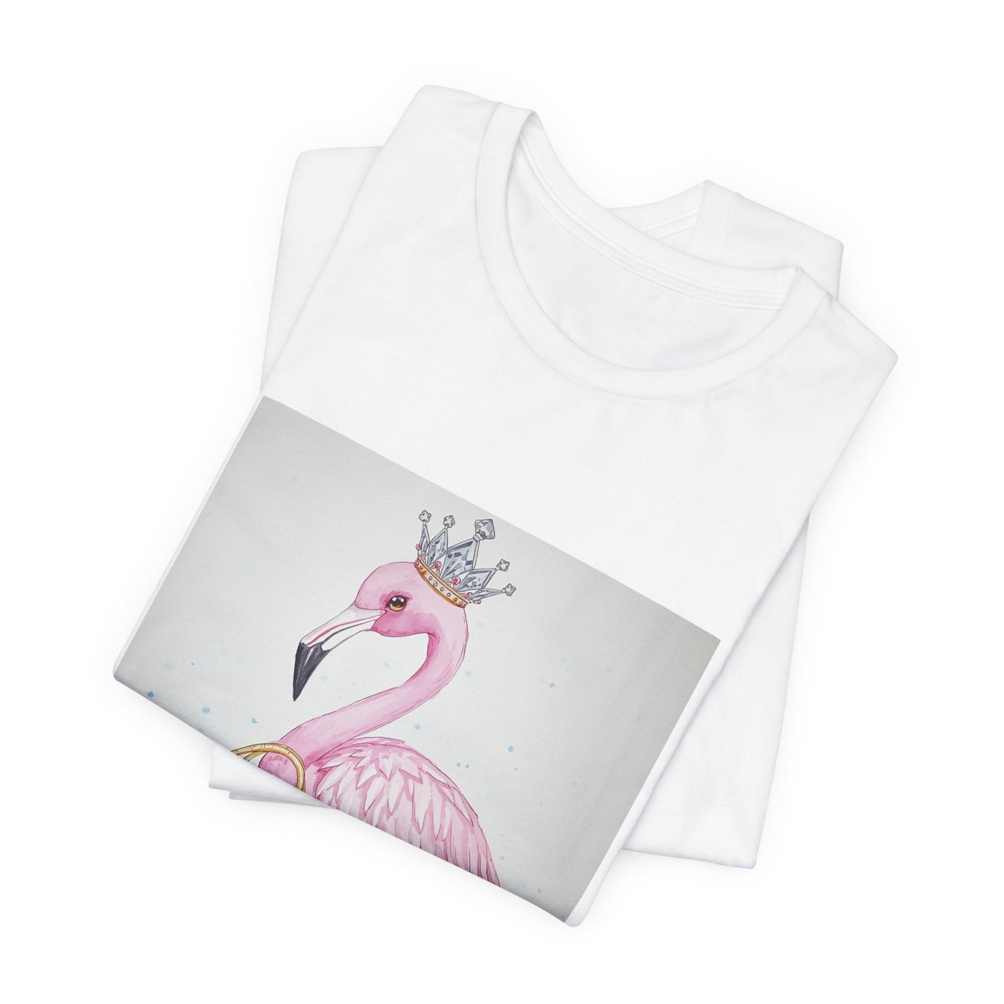 Flamingo Crown Tee — Pink Flamingo with Crown & Handbag Graphic Shirt