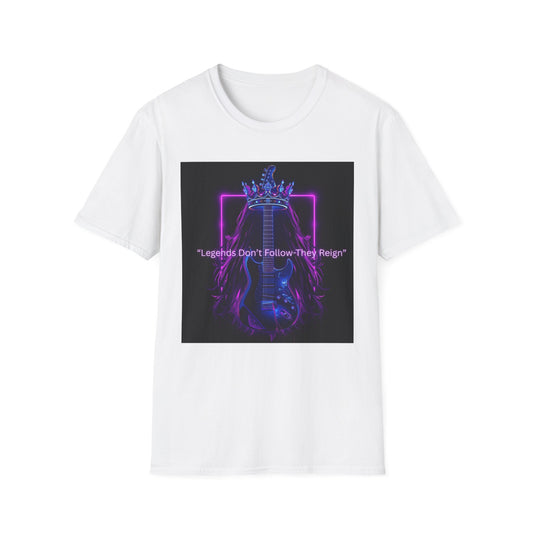 Rock Guitar T-Shirt - "Leaders Don’t Follow, They Reign" Neon Crown Design