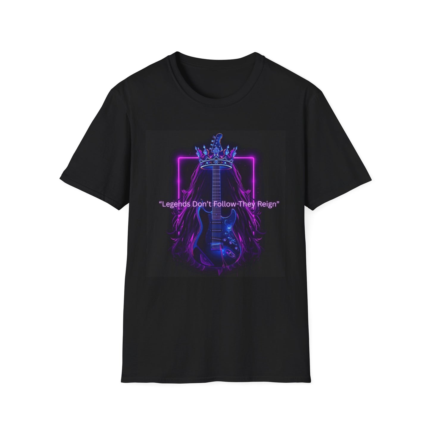 Rock Guitar T-Shirt - "Leaders Don’t Follow, They Reign" Neon Crown Design