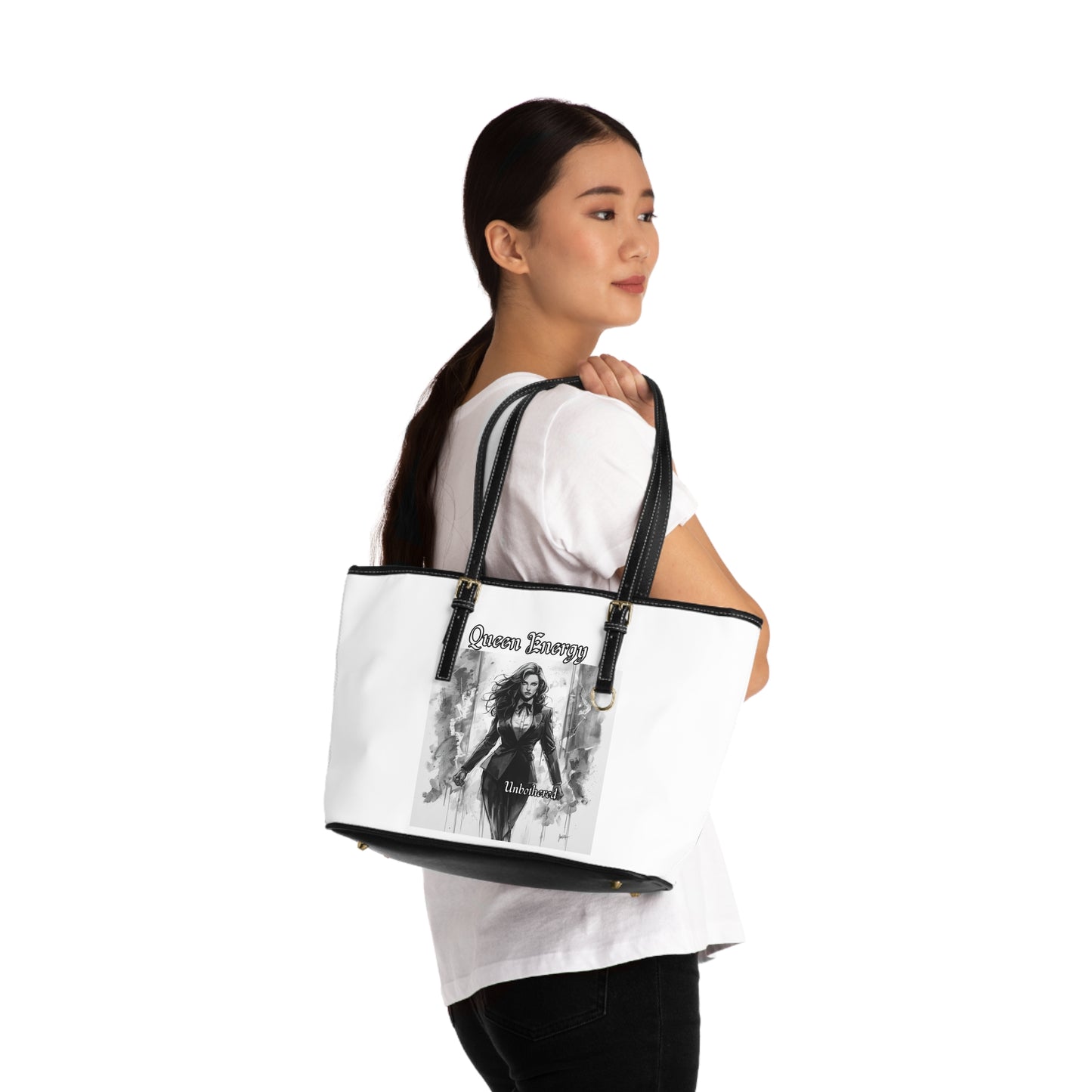 Queen Energy PU Leather Shoulder Bag - Empowered Woman Tote with Gothic Portrait
