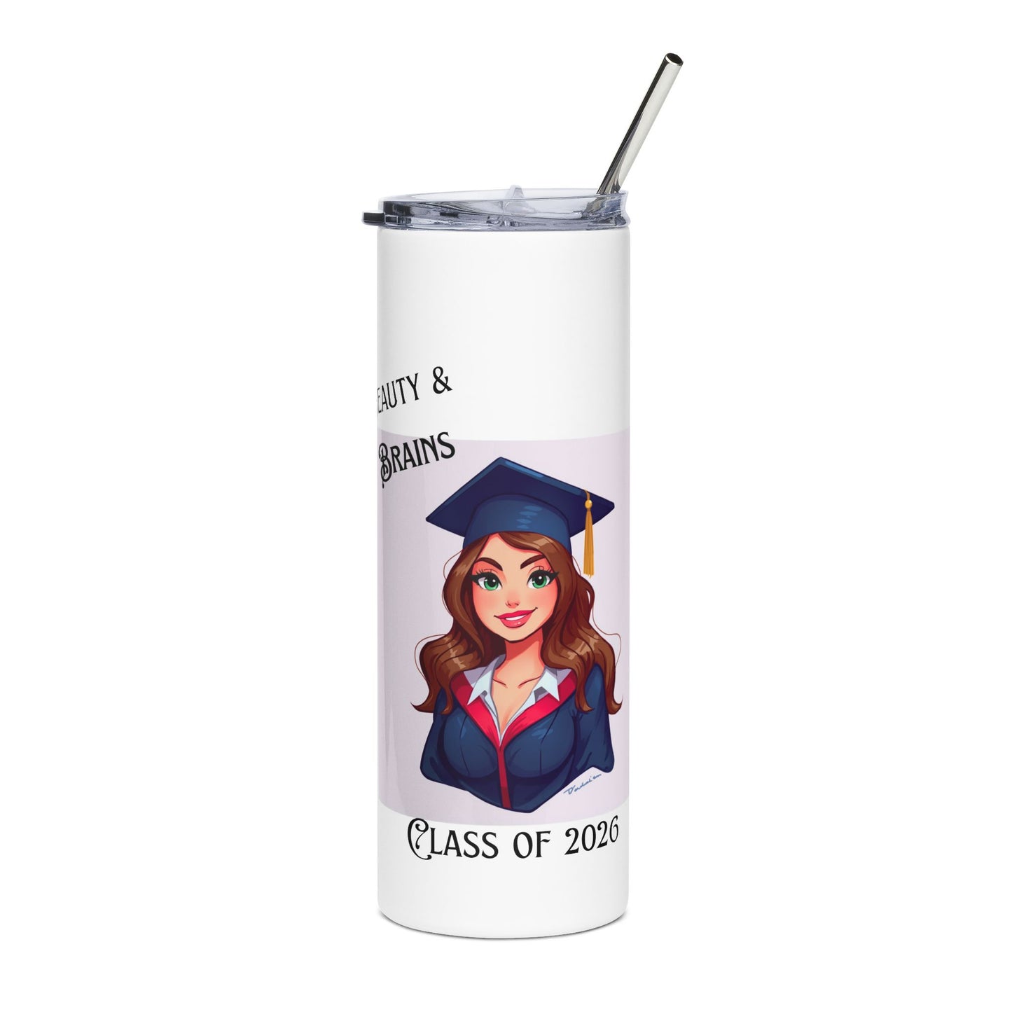 Graduation Girl 20oz Stainless Steel Tumbler – "Beauty & Brains" Class of 2025