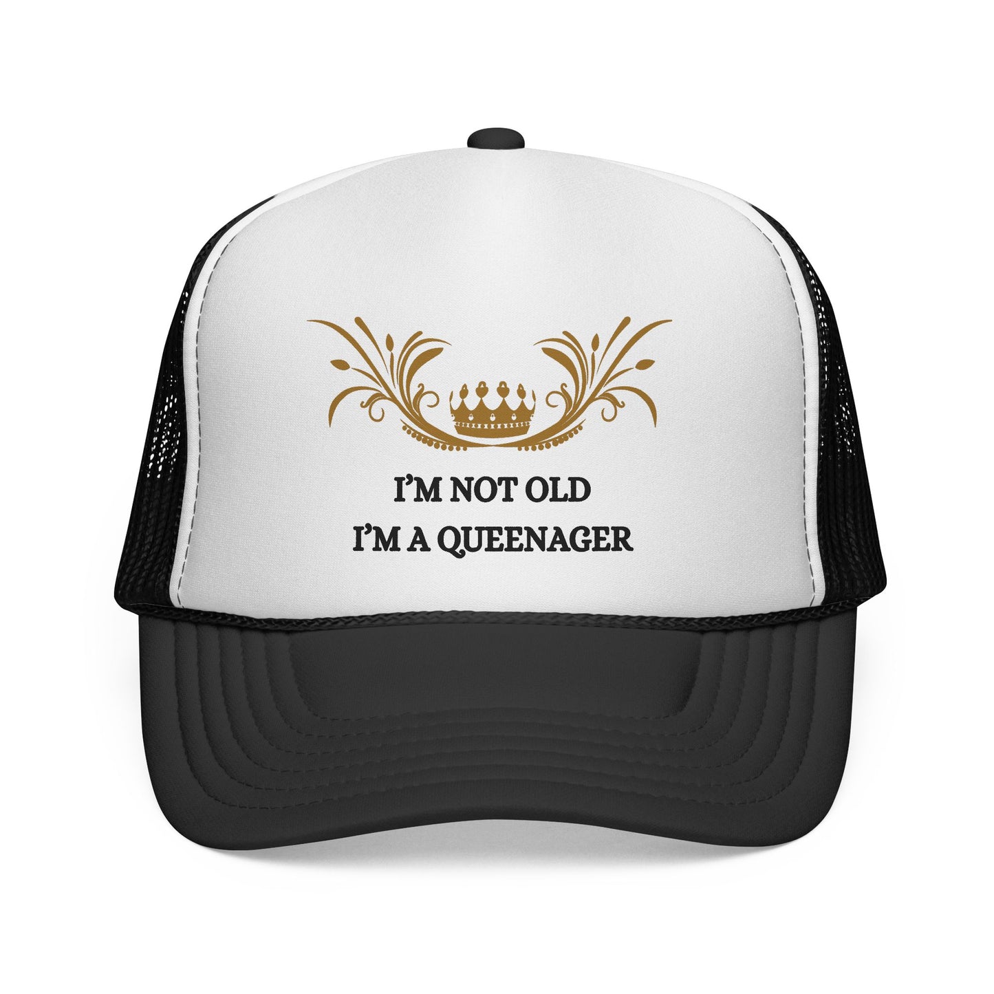 Queenager Trucker Cap — "I'm Not Old, I'm a Queenager" Embroidered Mesh Hat
