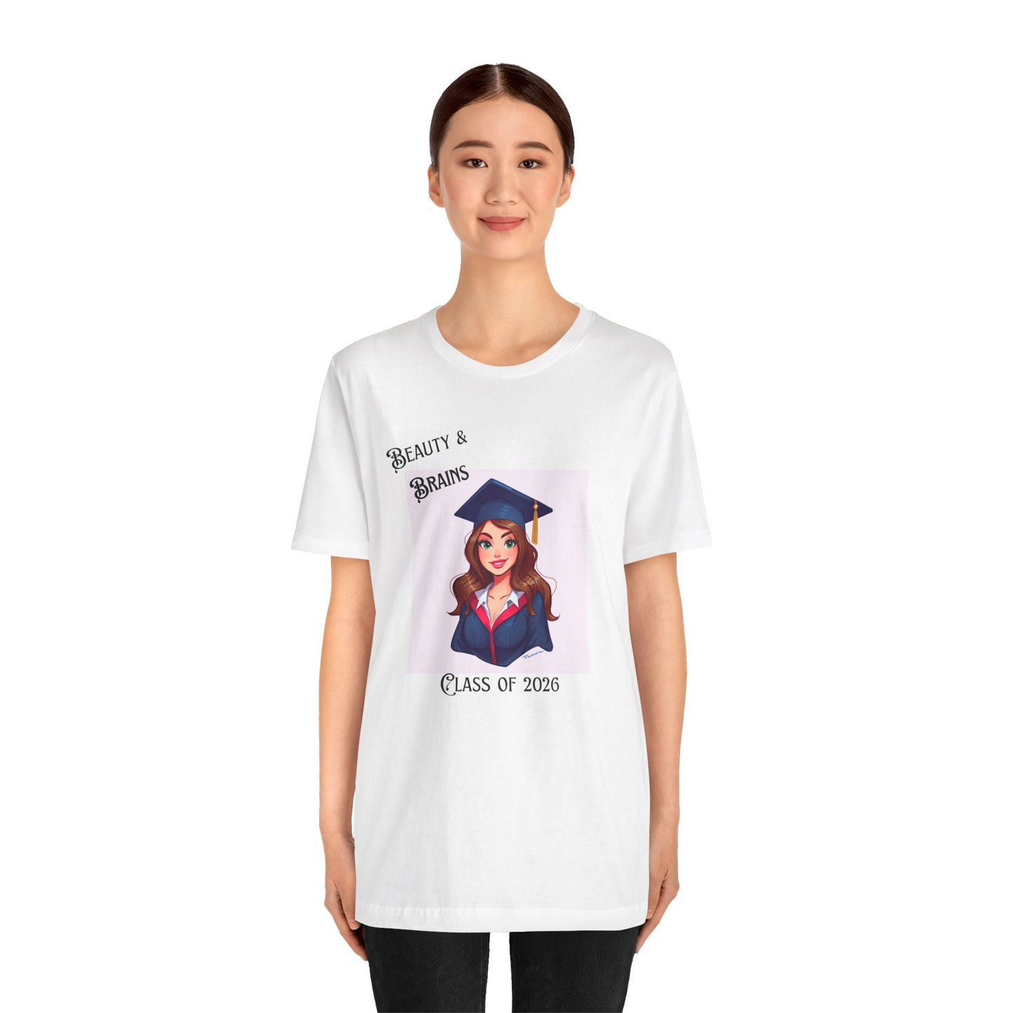 Class of 2026 Graduation Tee - "Beauty & Brains" Female Grad Cap Design